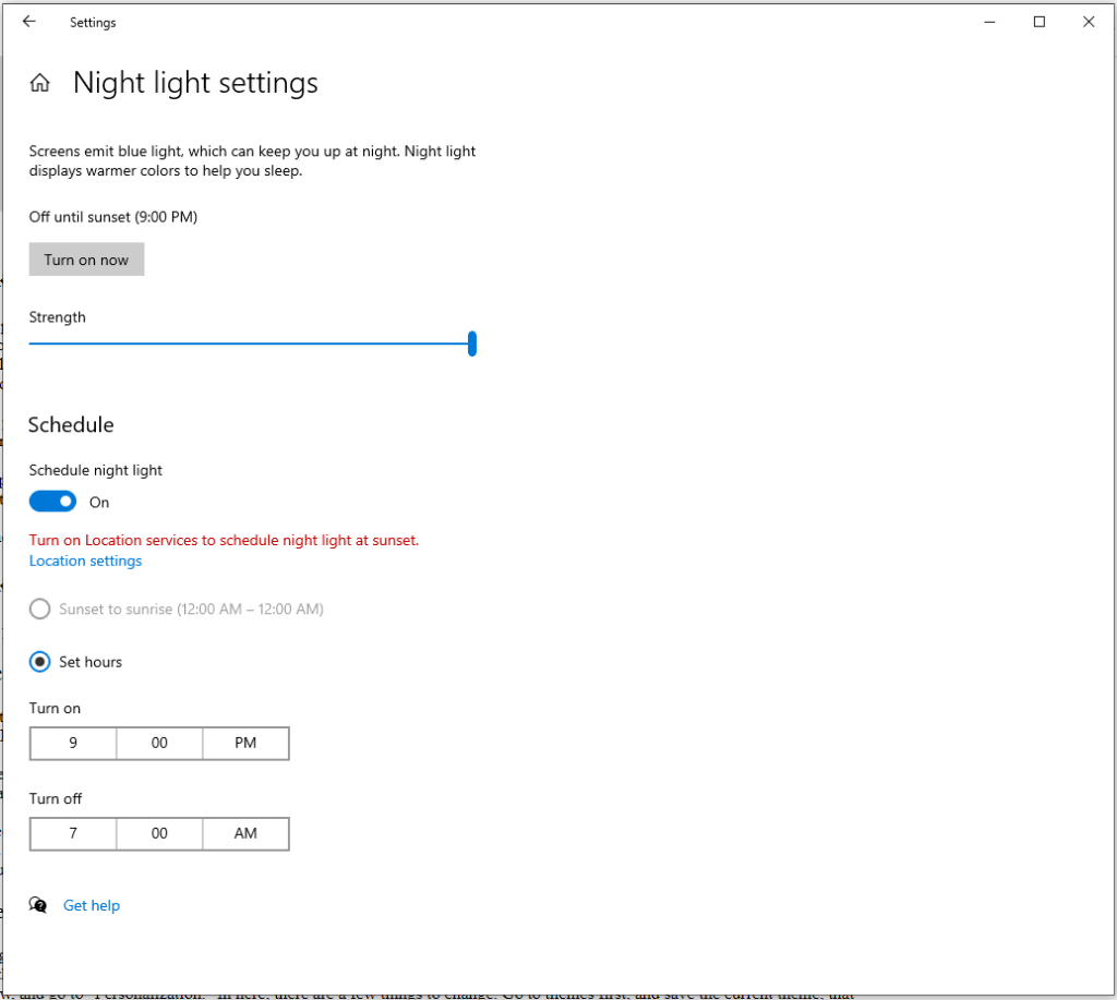 Windows 10 Night Light Settings
